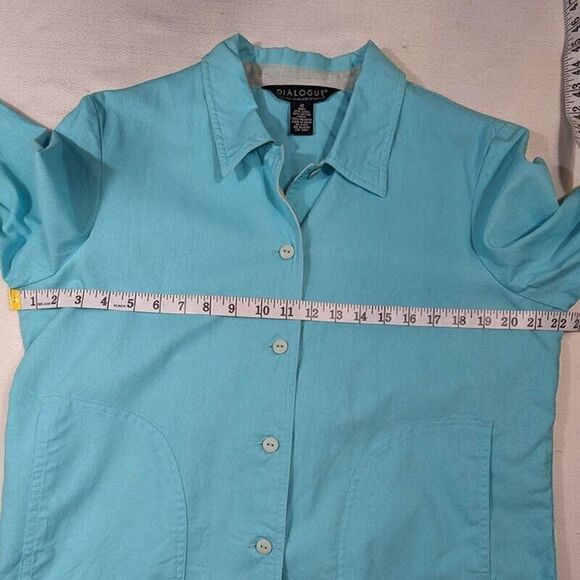 Dialogue Shacket Blazer Womens 12 Aqua Lined Button Up Long Sleeve Front Pockets - Picture 8 of 14